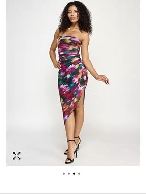 Emerald Sundae Strapless Multi-Color Abstract Floral Ruched Dress